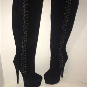 London Trash Black Suede Thigh High Platform Boot